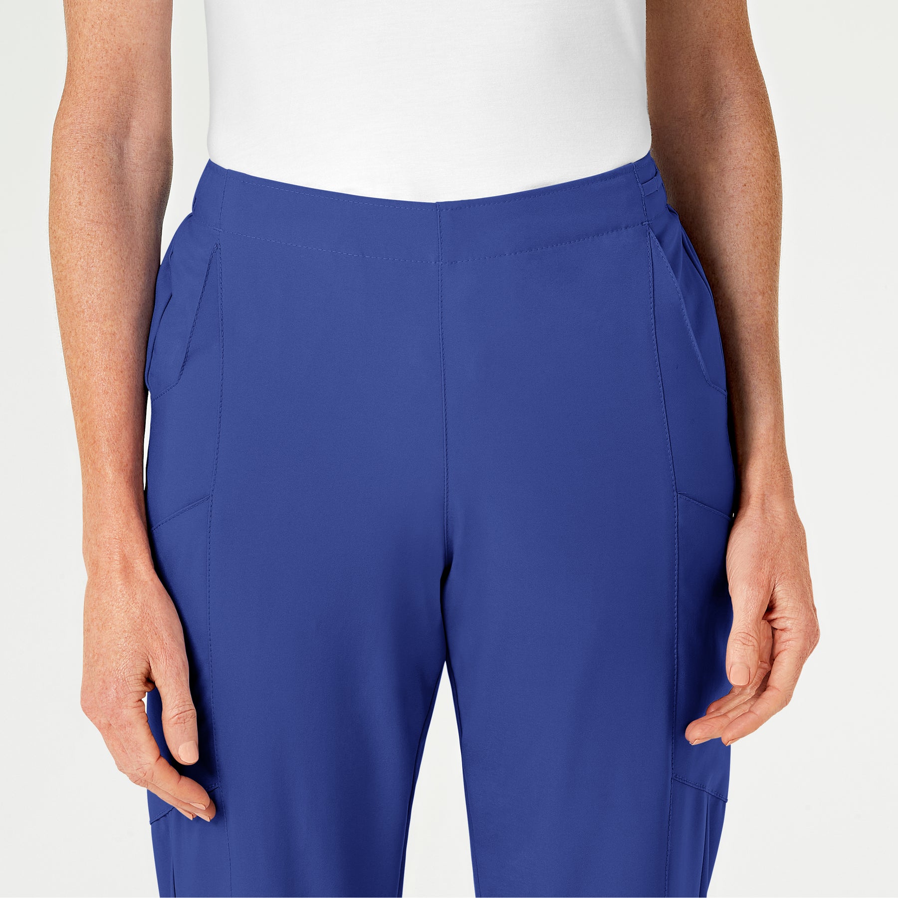 W123 Women's Flat Front Cargo Scrub Pant Galaxy Blue front detail
