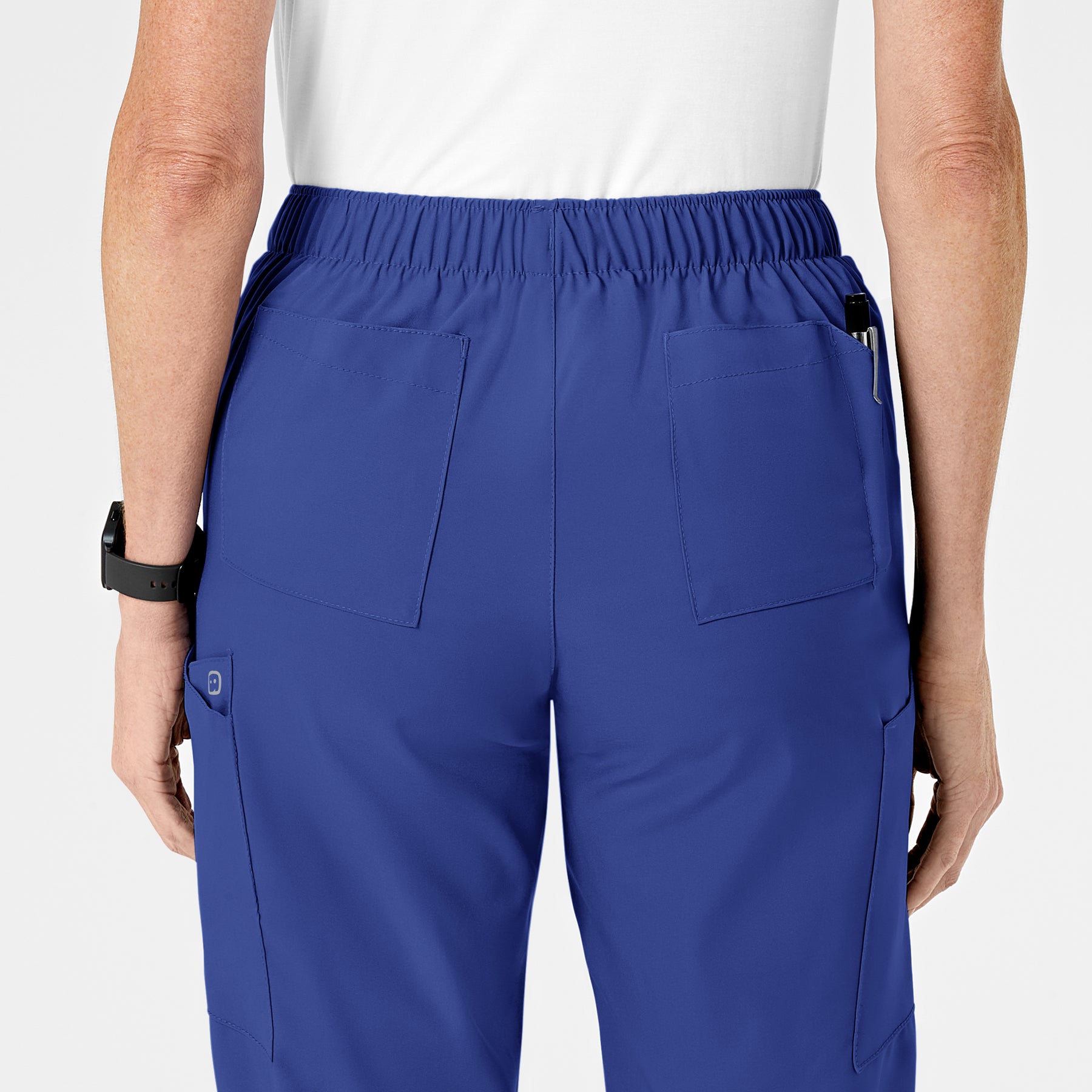 W123 Women's Flat Front Cargo Scrub Pant Galaxy Blue back detail