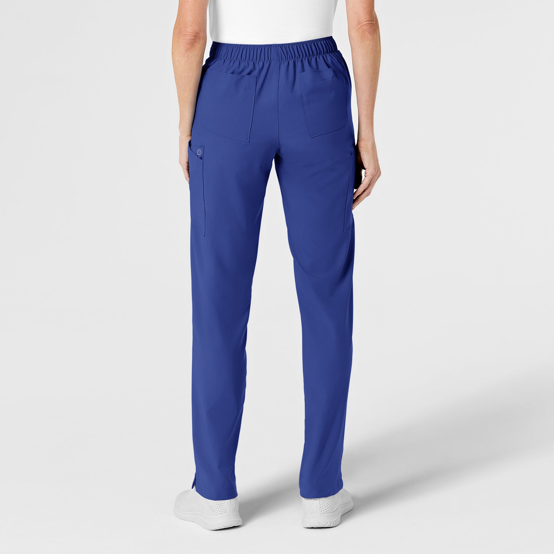 W123 Women's Flat Front Cargo Scrub Pant Galaxy Blue back view