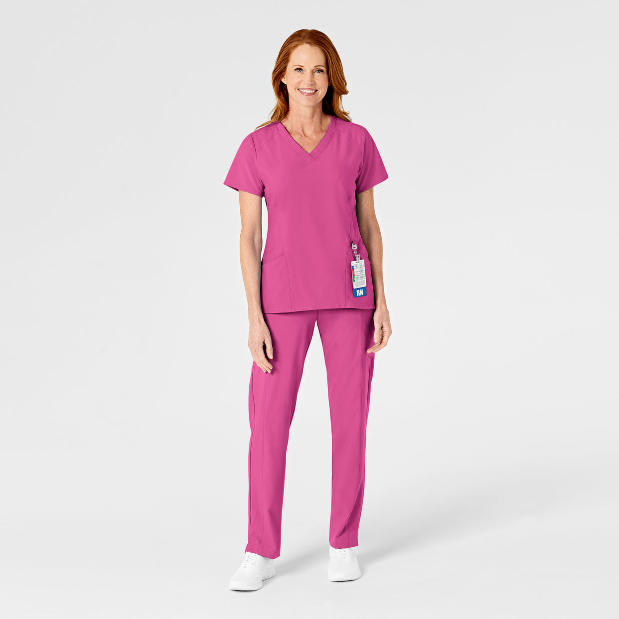 W123 Women's Flat Front Cargo Scrub Pant Hot Pink scrub set