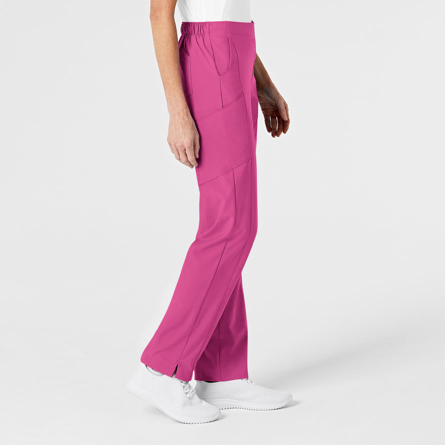 W123 Women's Flat Front Cargo Scrub Pant Hot Pink side view