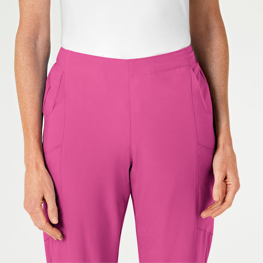 W123 Women's Flat Front Cargo Scrub Pant Hot Pink front detail