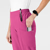 W123 Women's Flat Front Cargo Scrub Pant Hot Pink side detail 1