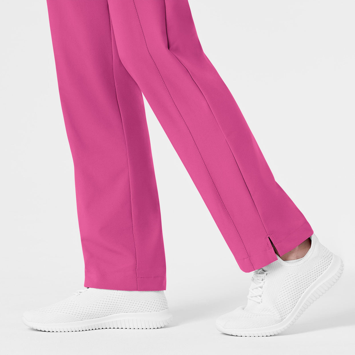 W123 Women's Flat Front Cargo Scrub Pant Hot Pink hemline detail