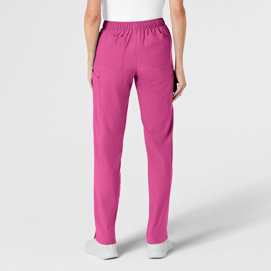 W123 Women's Flat Front Cargo Scrub Pant Hot Pink back view