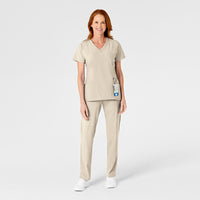 W123 Women's Flat Front Cargo Scrub Pant Khaki scrub set