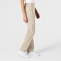 W123 Women's Flat Front Cargo Scrub Pant Khaki side view