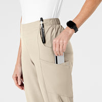 W123 Women's Flat Front Cargo Scrub Pant Khaki side detail 1