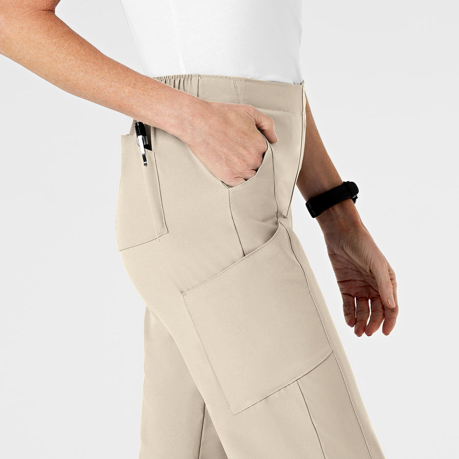 W123 Women's Flat Front Cargo Scrub Pant Khaki side detail 2