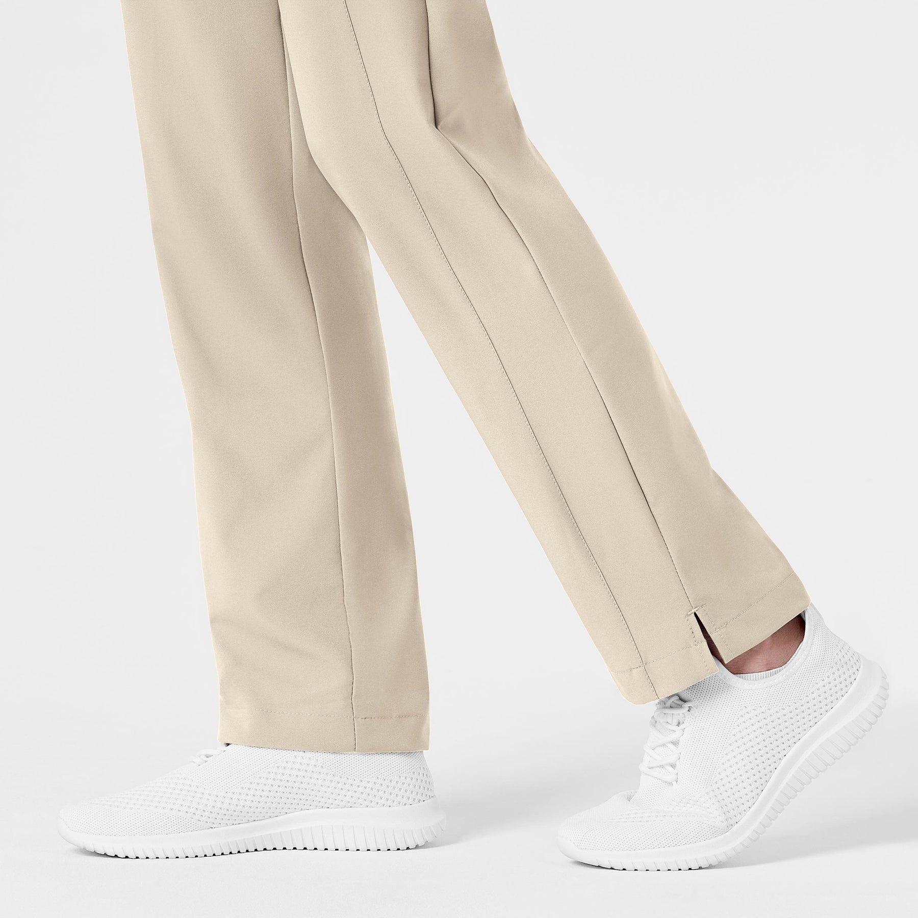 W123 Women's Flat Front Cargo Scrub Pant Khaki hemline detail