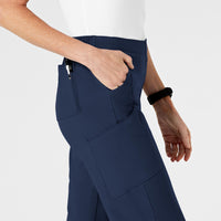 W123 Women's Flat Front Cargo Scrub Pant Navy side detail 2