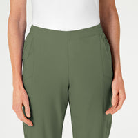 W123 Women's Flat Front Cargo Scrub Pant Olive front detail