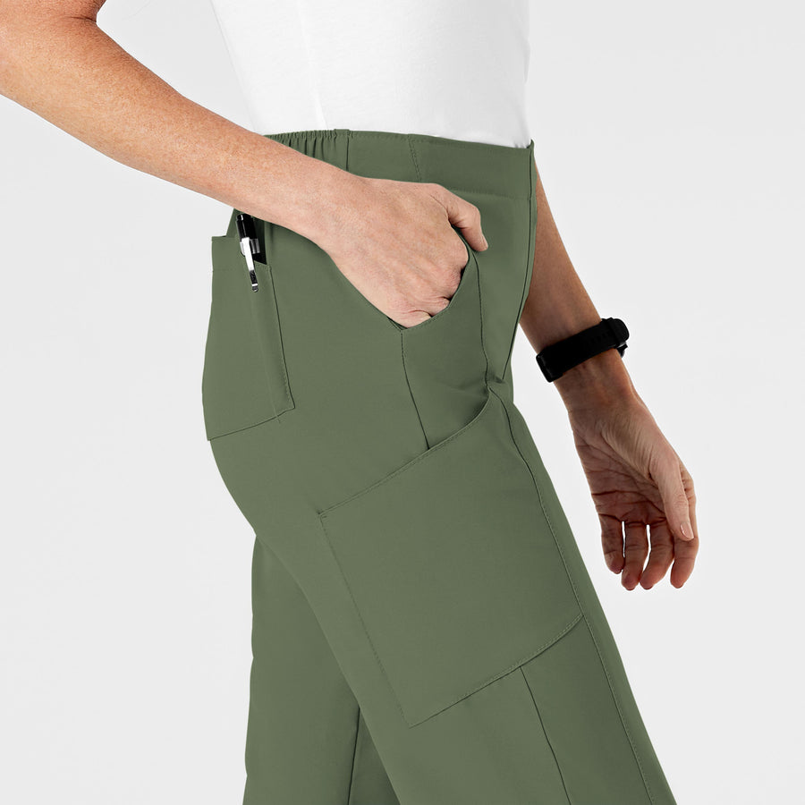 W123 Women's Flat Front Cargo Scrub Pant Olive side detail 2