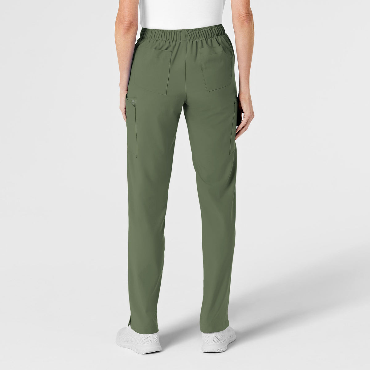 W123 Women's Flat Front Cargo Scrub Pant Olive back view