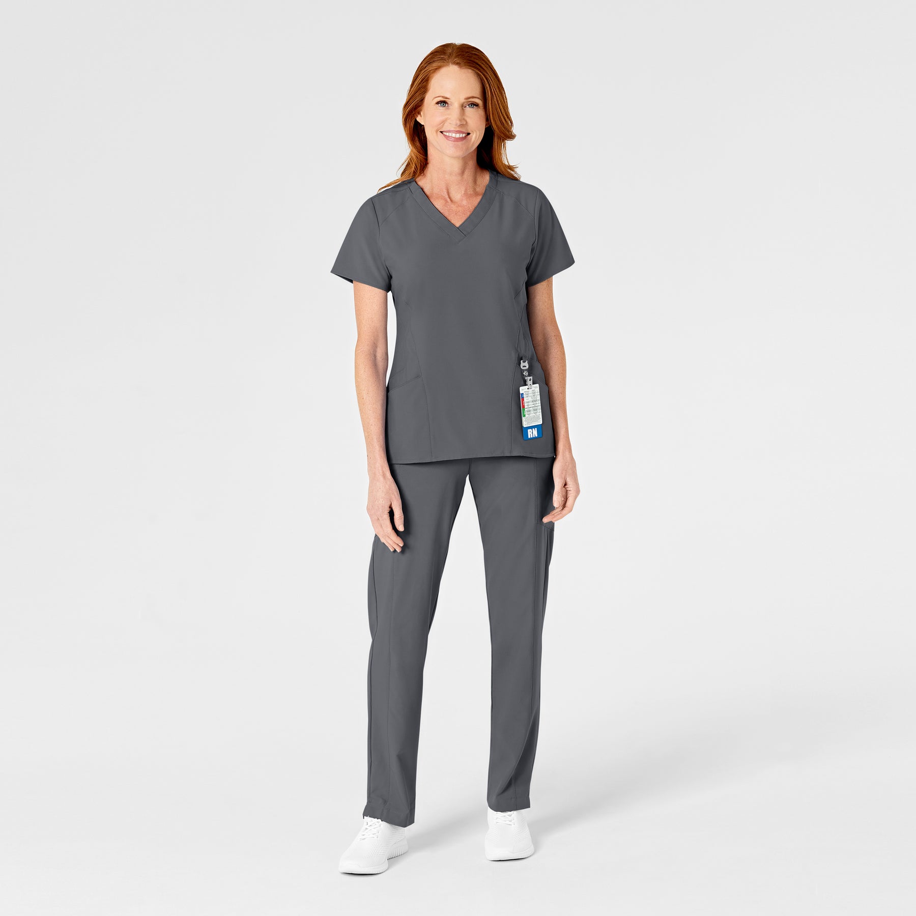 W123 Women's Flat Front Cargo Scrub Pant Pewter scrub set