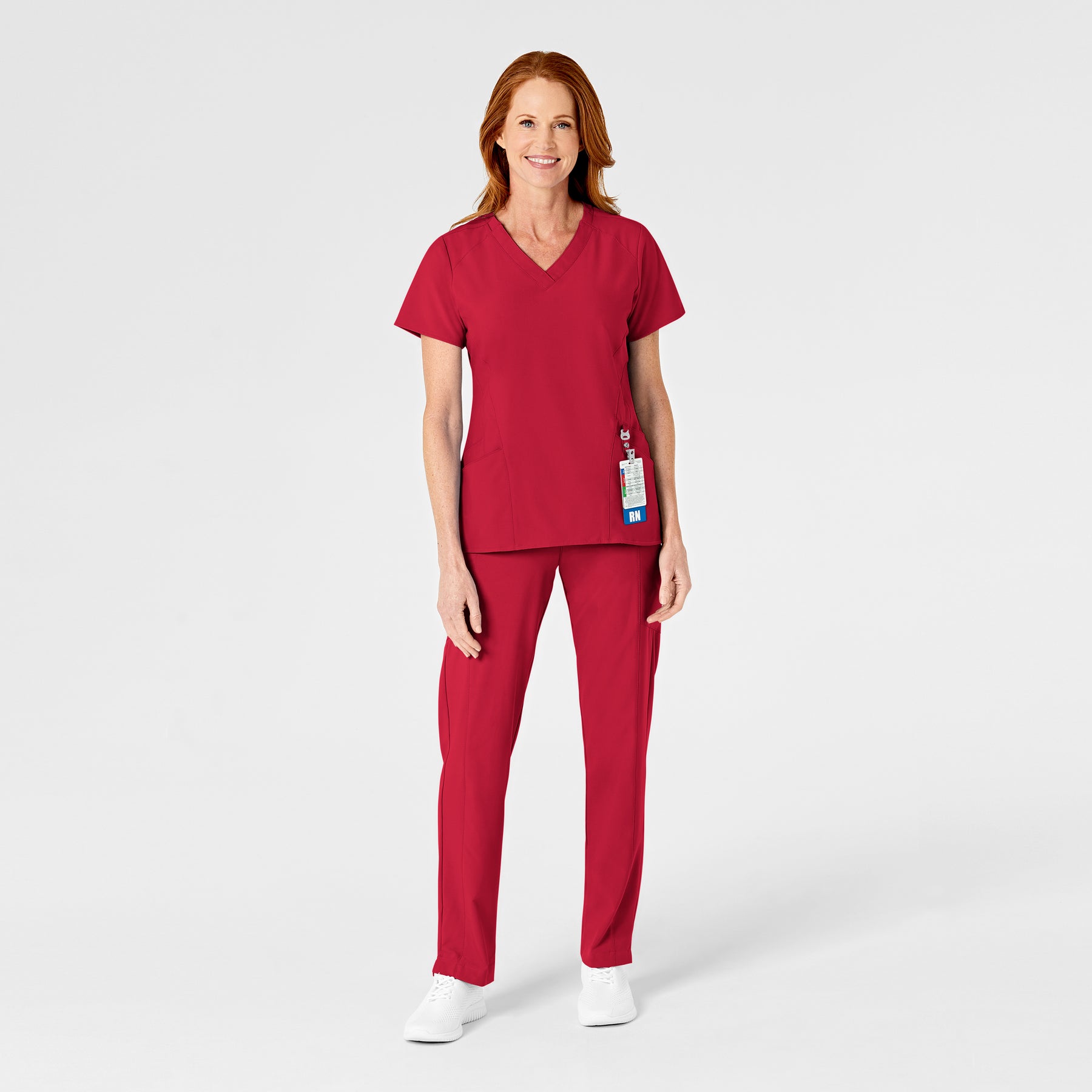 W123 Women's Flat Front Cargo Scrub Pant Red scrub set