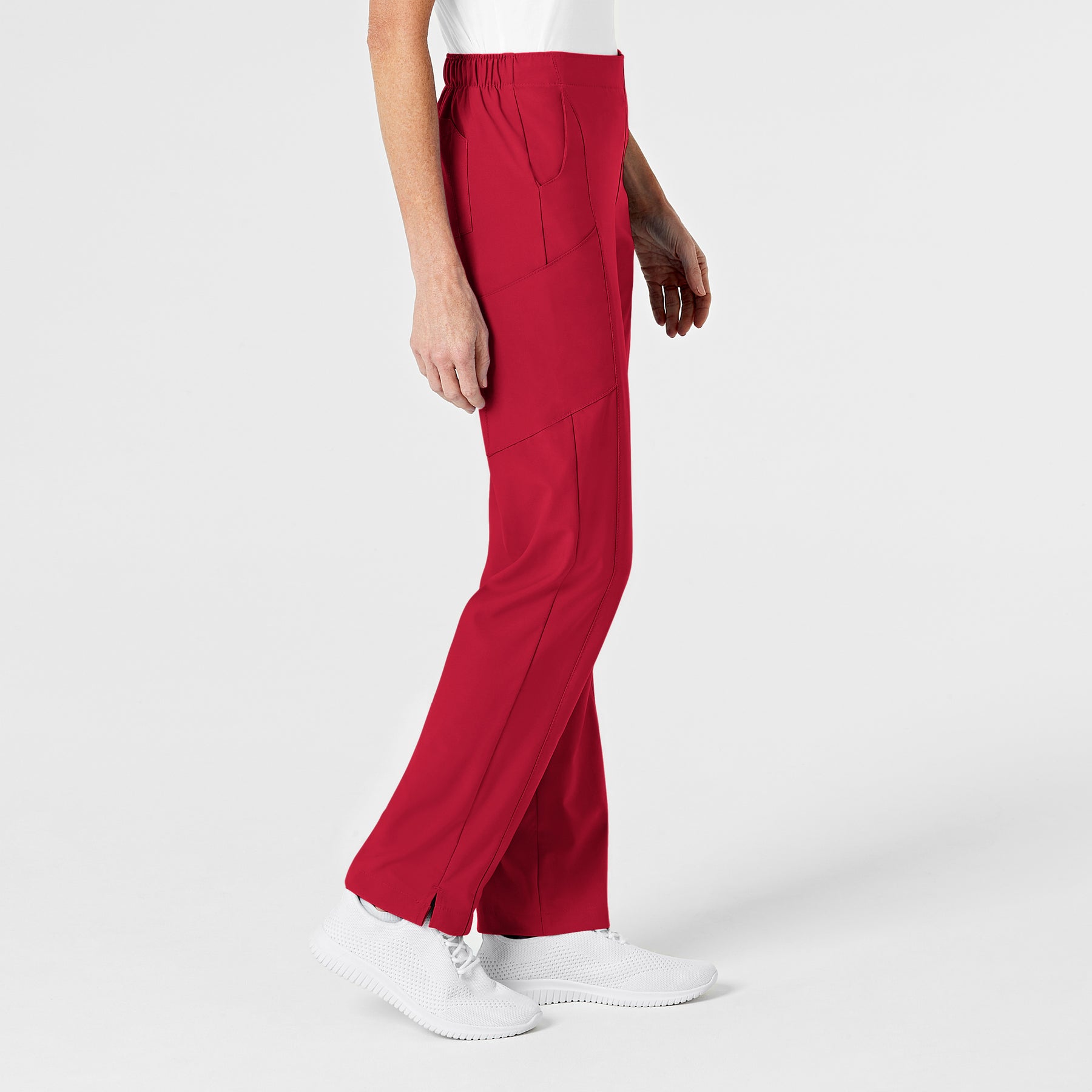 W123 Women's Flat Front Cargo Scrub Pant Red side view