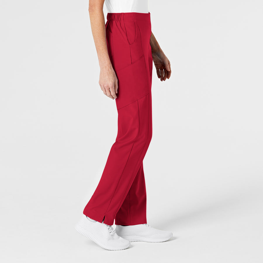 W123 Women's Flat Front Cargo Scrub Pant Red side view