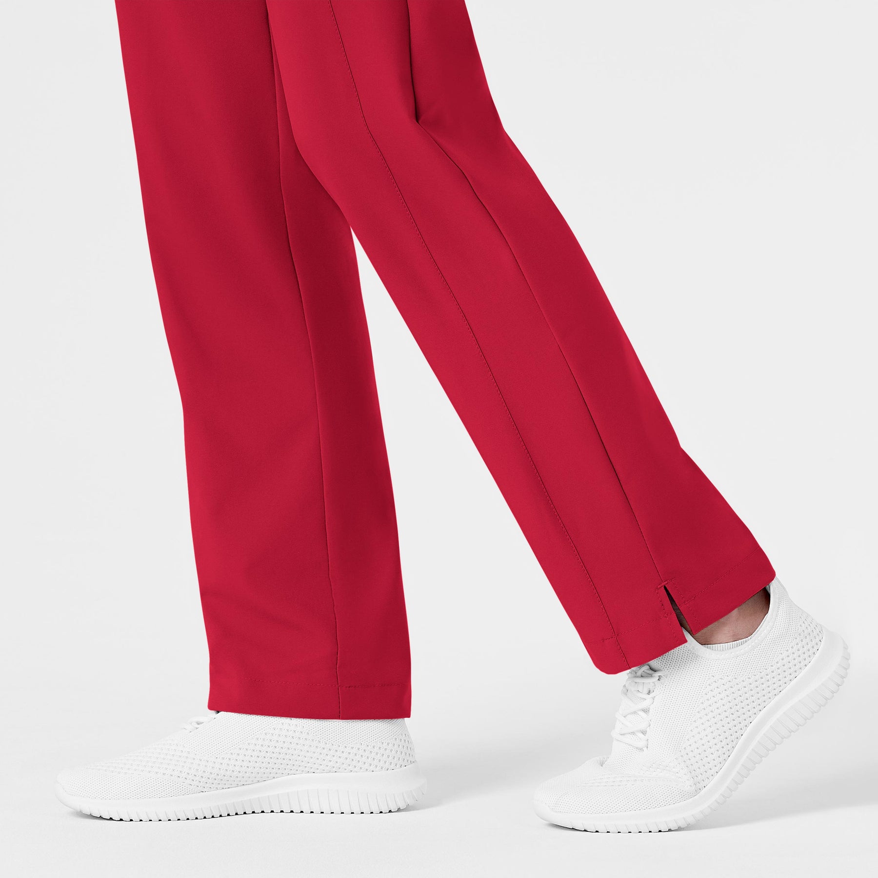 W123 Women's Flat Front Cargo Scrub Pant Red hemline detail