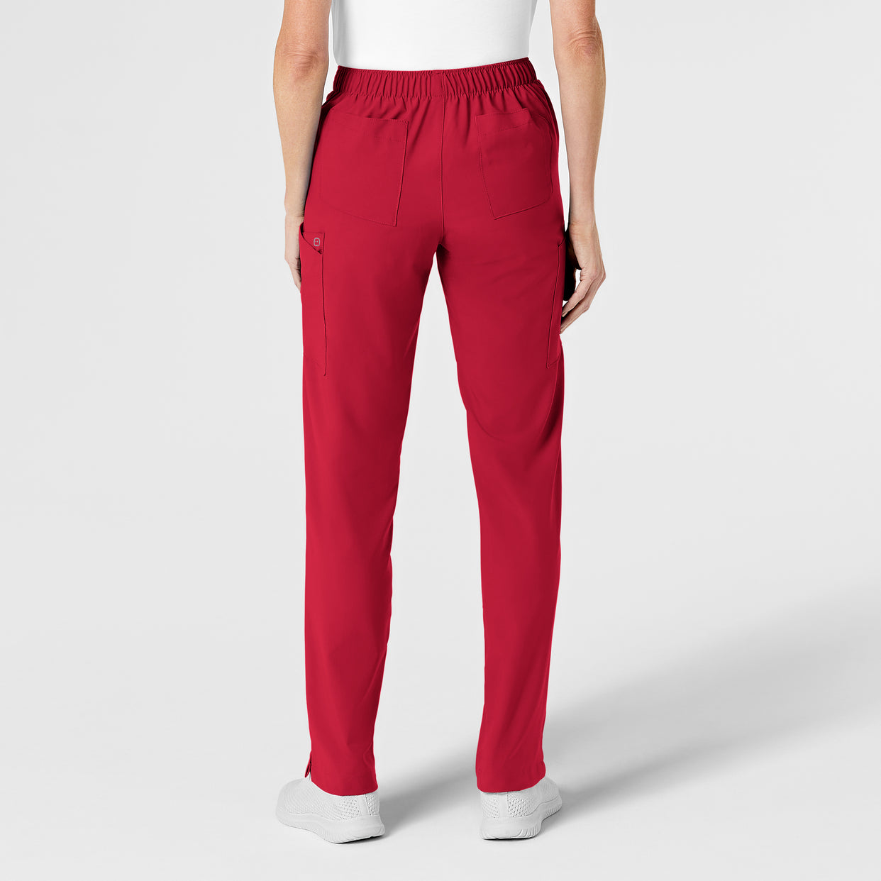 W123 Women's Flat Front Cargo Scrub Pant Red back view