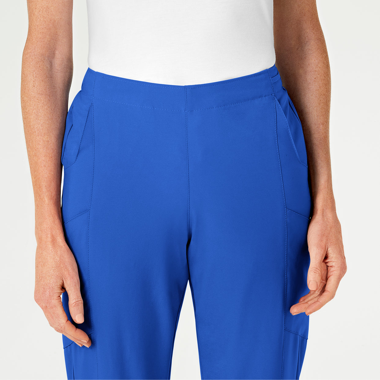 W123 Women's Flat Front Cargo Scrub Pant Royal front detail