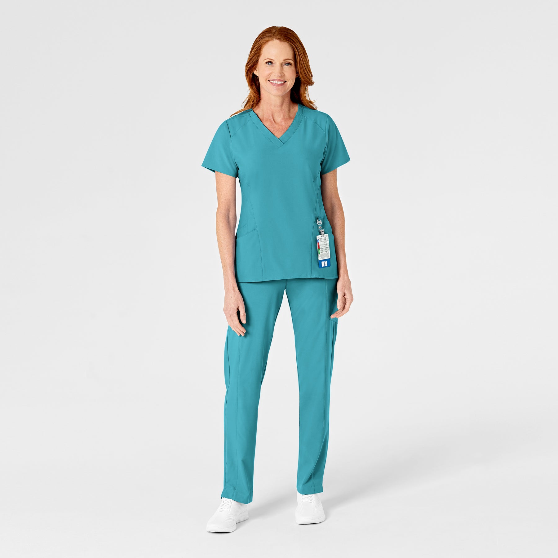 W123 Women's Flat Front Cargo Scrub Pant Teal Blue scrub set
