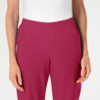 W123 Women's Flat Front Cargo Scrub Pant Viva Magenta front detail