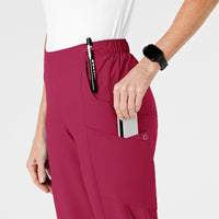 W123 Women's Flat Front Cargo Scrub Pant Viva Magenta side detail 1