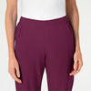 W123 Women's Flat Front Cargo Scrub Pant Wine front detail