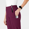 W123 Women's Flat Front Cargo Scrub Pant Wine side detail 1