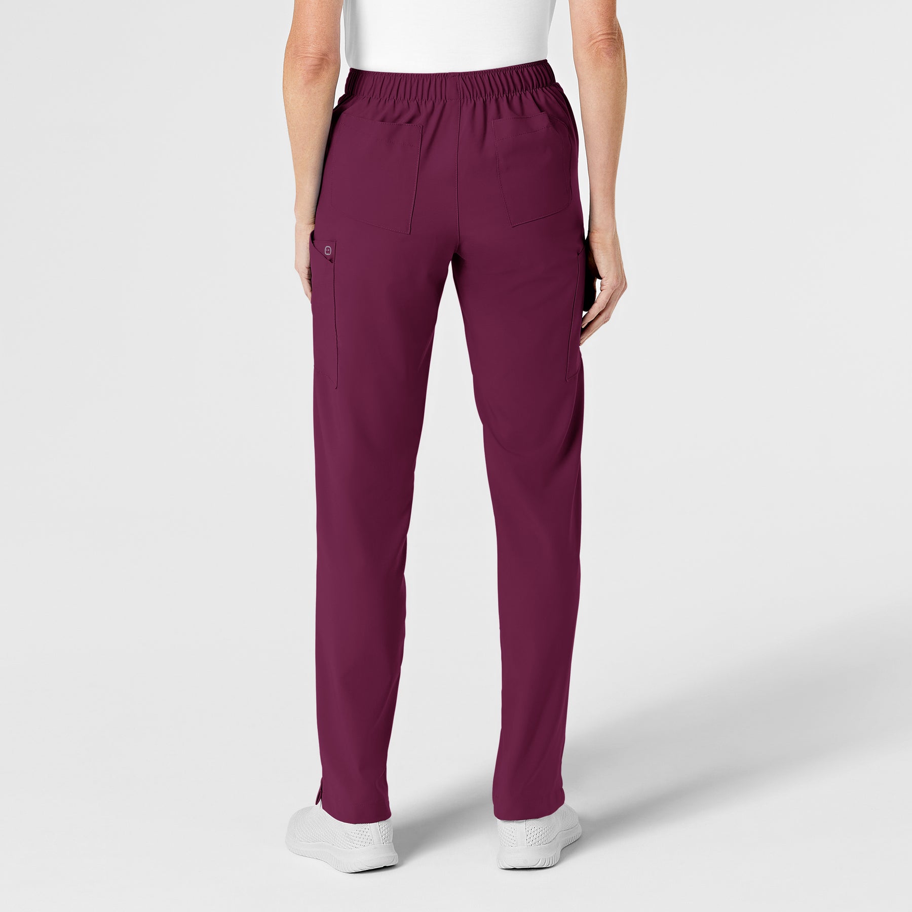 W123 Women's Flat Front Cargo Scrub Pant Wine back view