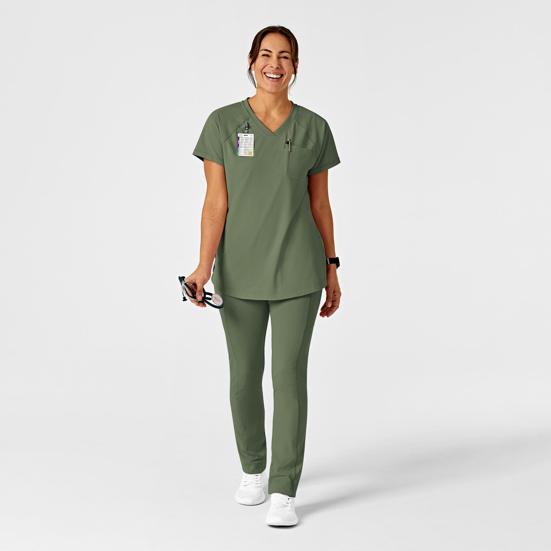 RENEW Women's Straight Leg Yoga Scrub Pant Olive full scrub set
