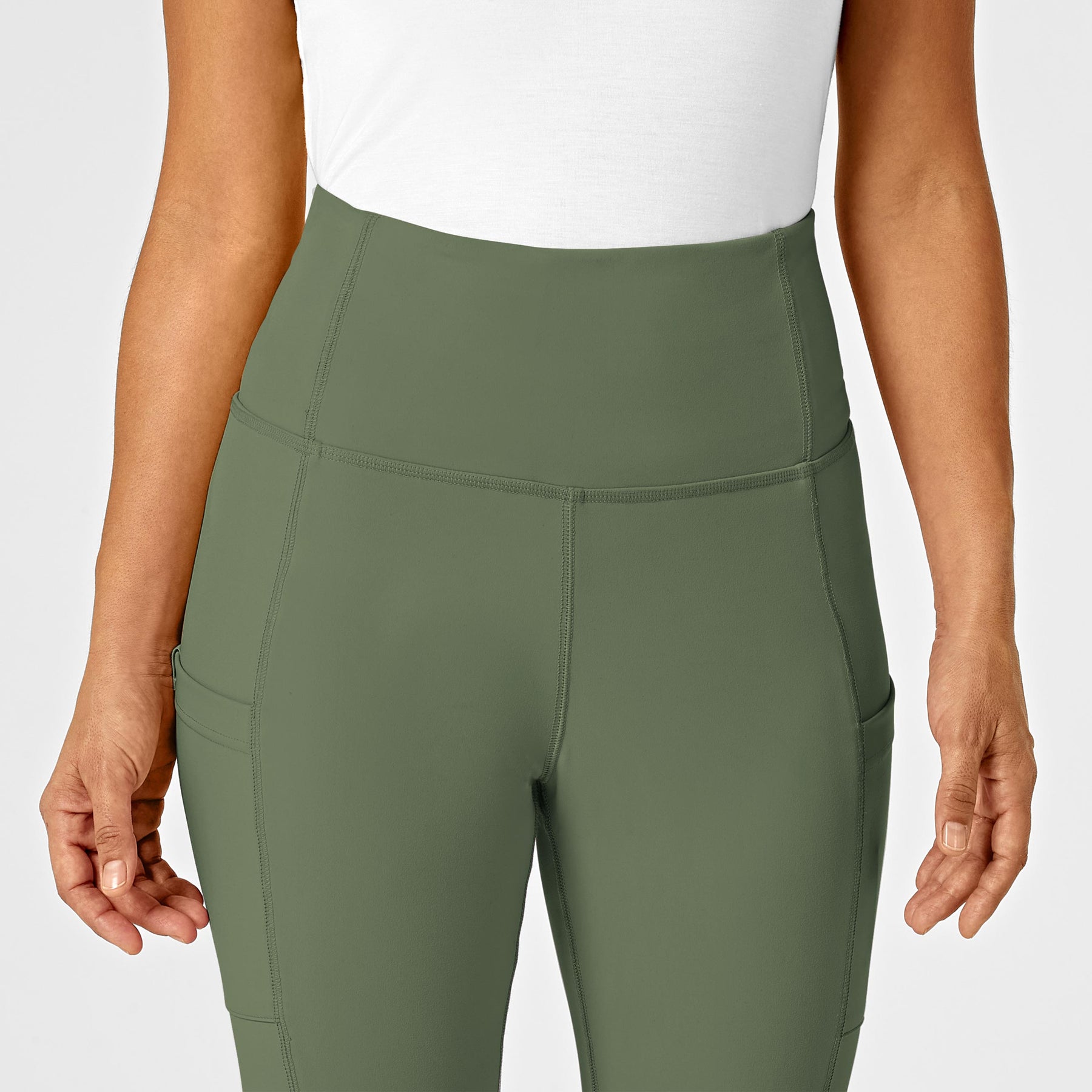 RENEW Women's Straight Leg Yoga Scrub Pant Olive front detail