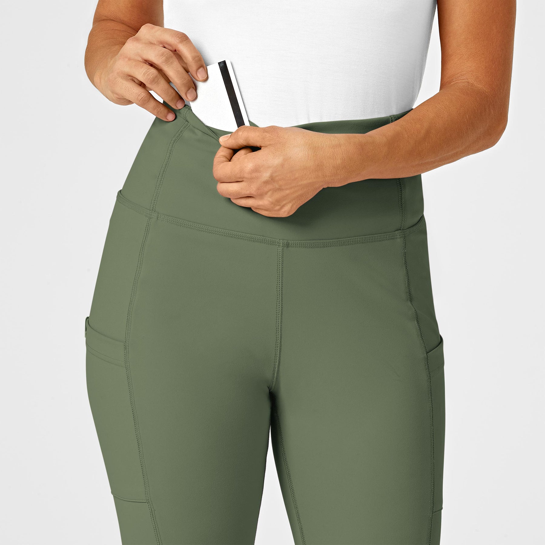 RENEW Women's Straight Leg Yoga Scrub Pant Olive side detail 1
