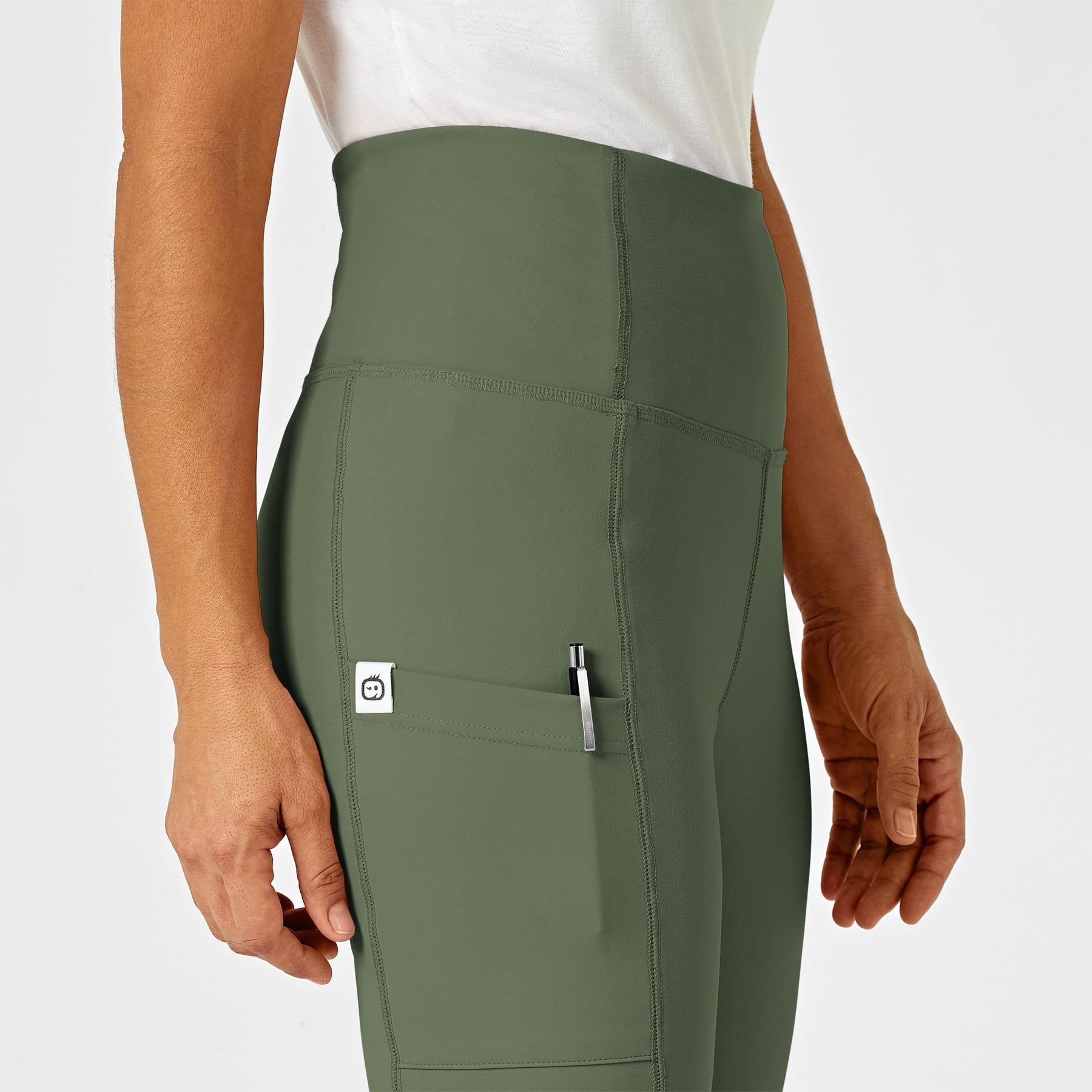 RENEW Women's Straight Leg Yoga Scrub Pant Olive side detail 2
