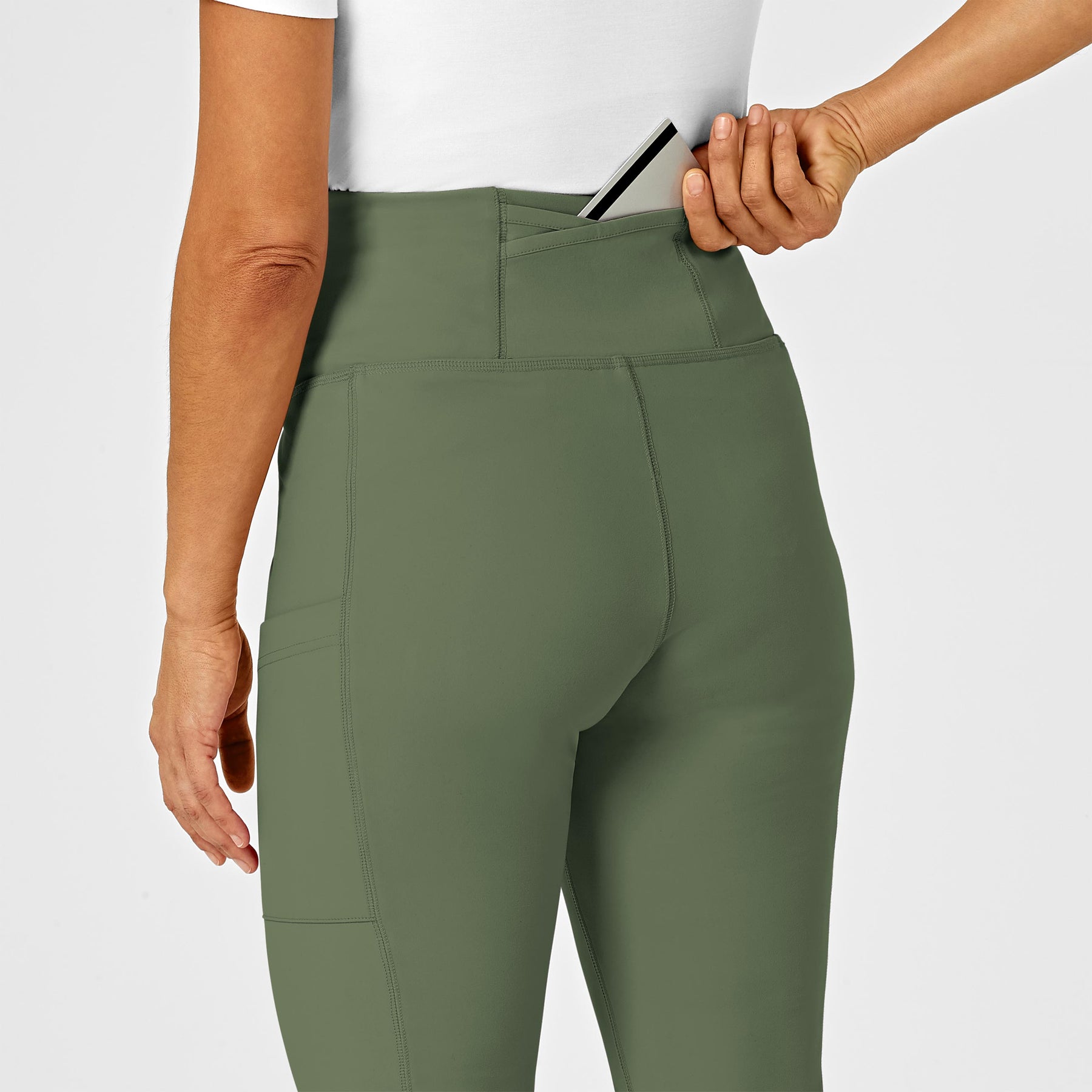 RENEW Women's Straight Leg Yoga Scrub Pant Olive back detail