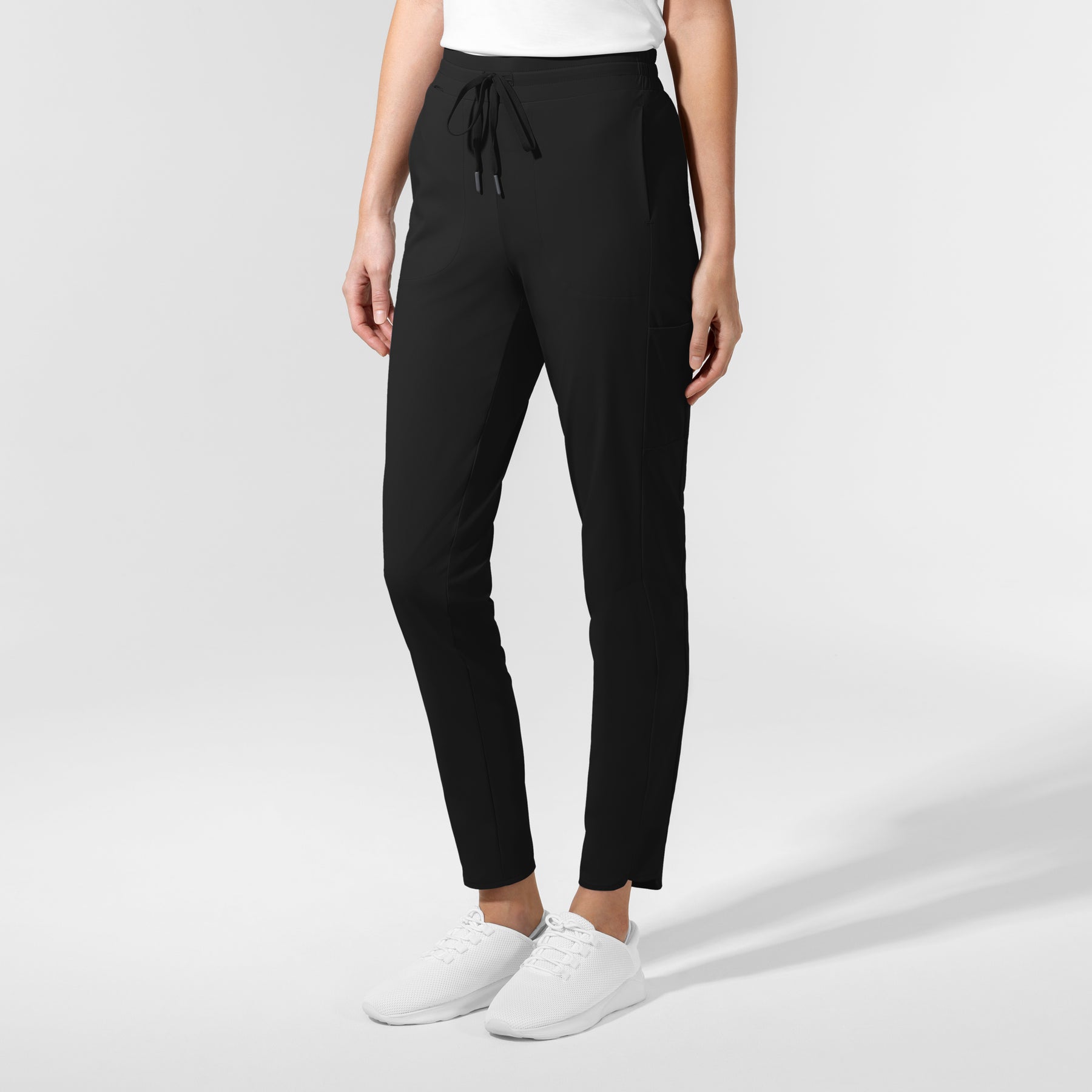 AURA Women's Glide Mid Rise Tapered Scrub Pant Black side view
