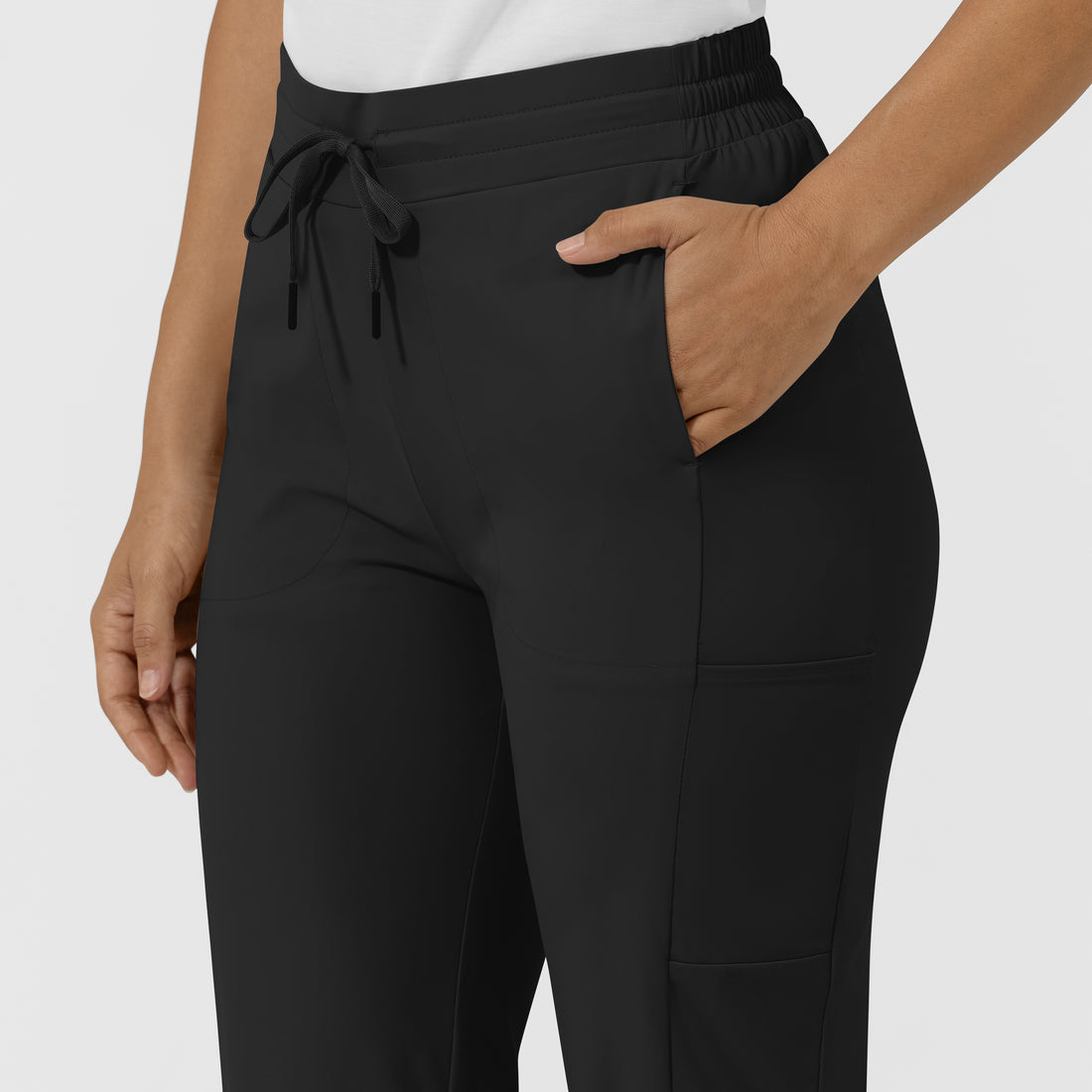 AURA Women's Glide Tapered Scrub Pant - Black side pocket