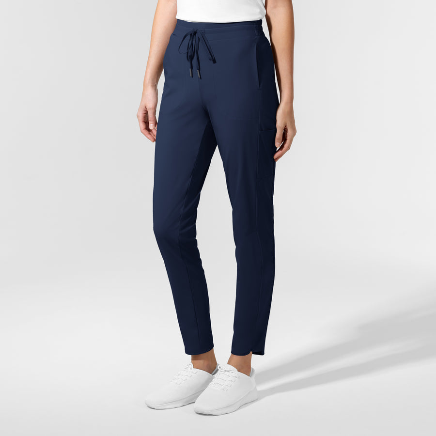 AURA Women's Glide Mid Rise Tapered Scrub Pant Navy side view