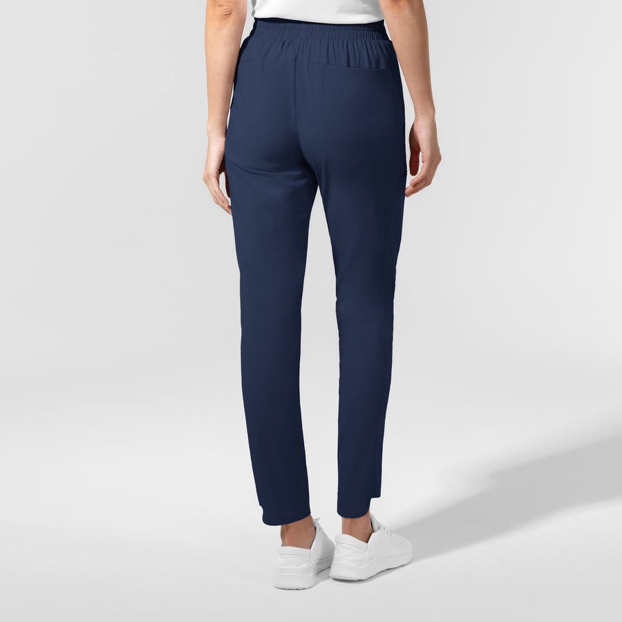 AURA Women's Glide Mid Rise Tapered Scrub Pant Navy back view