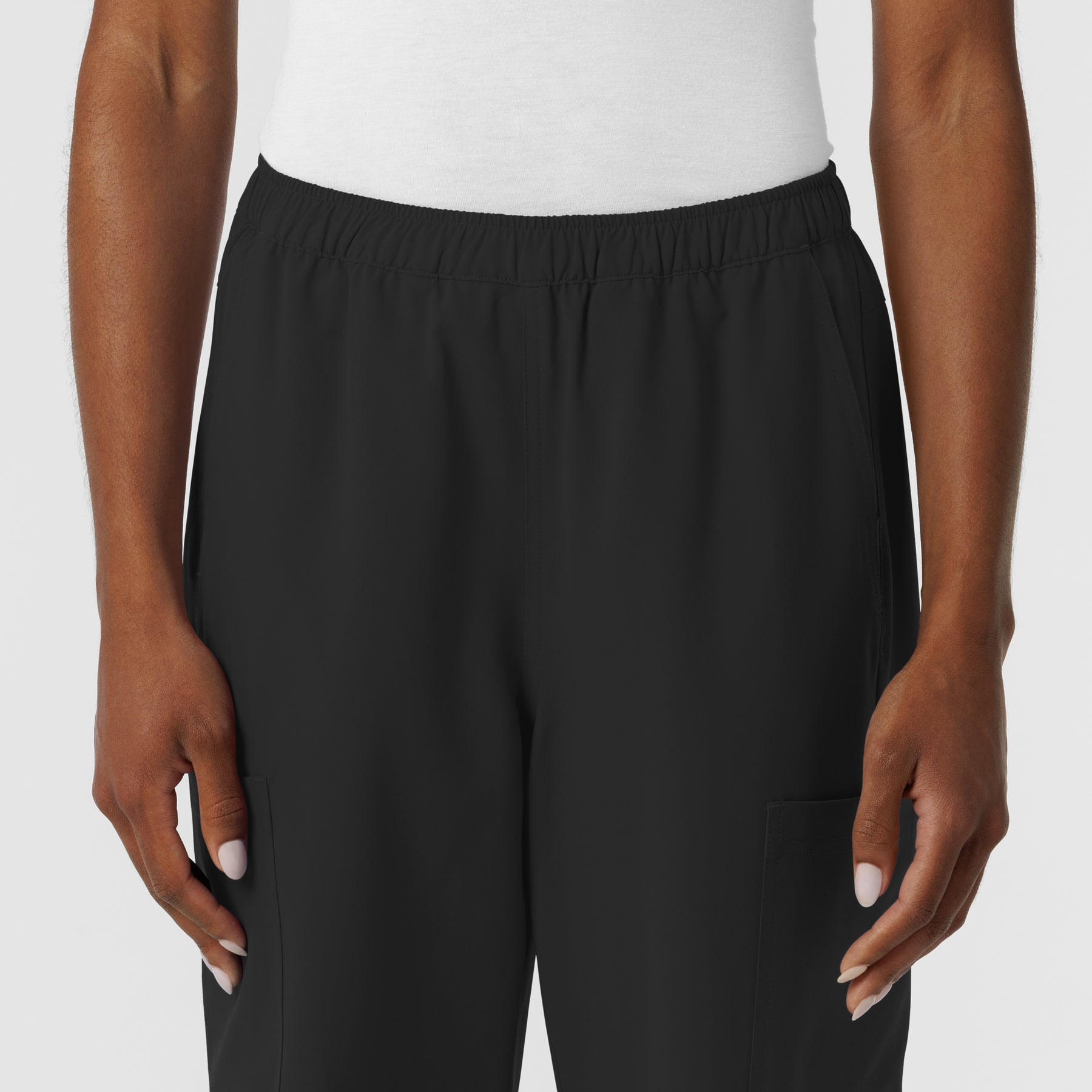 NURTUR Women's Straight Leg Cargo Scrub Pant Black front detail
