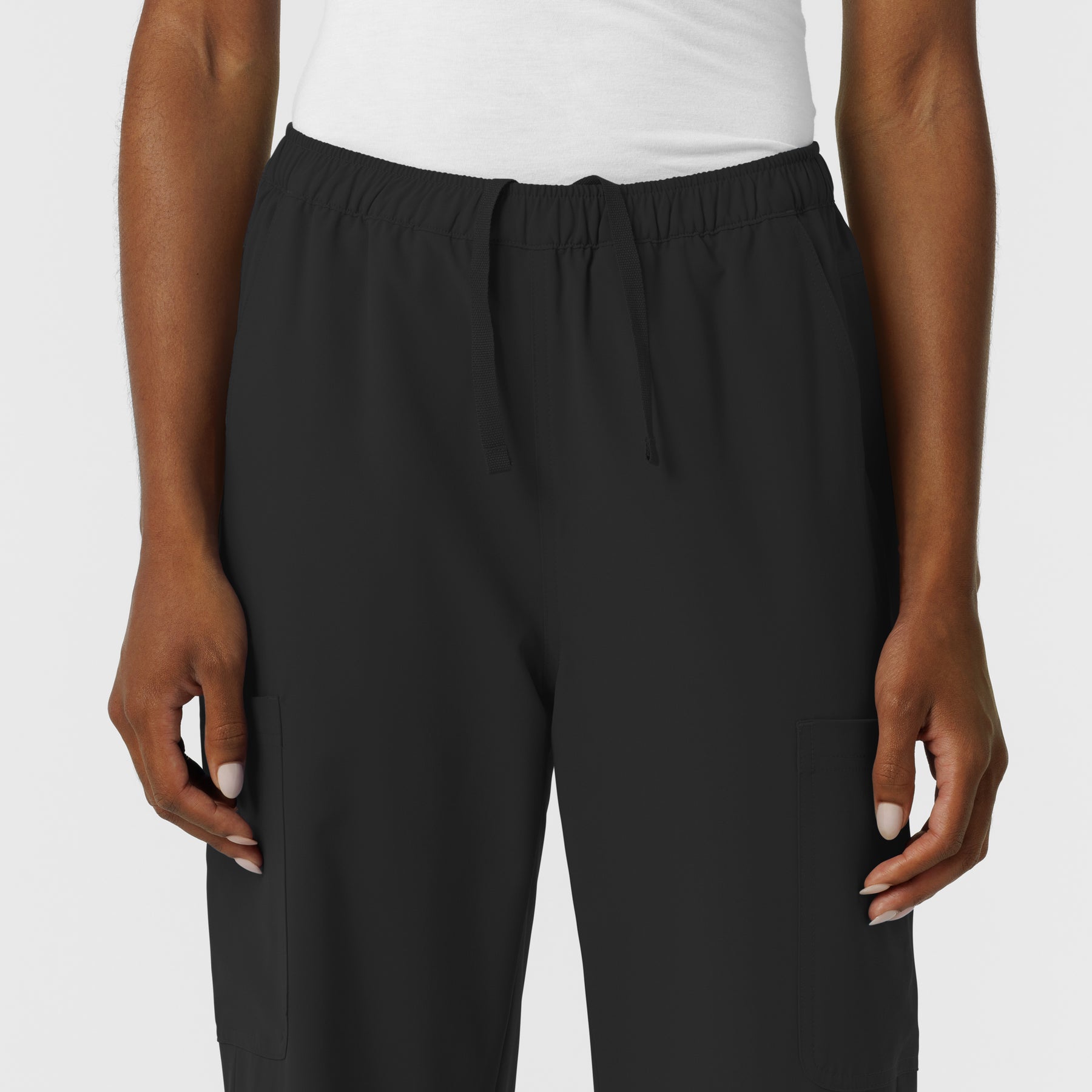 NURTUR Women's Straight Leg Cargo Scrub Pant Black side detail 1