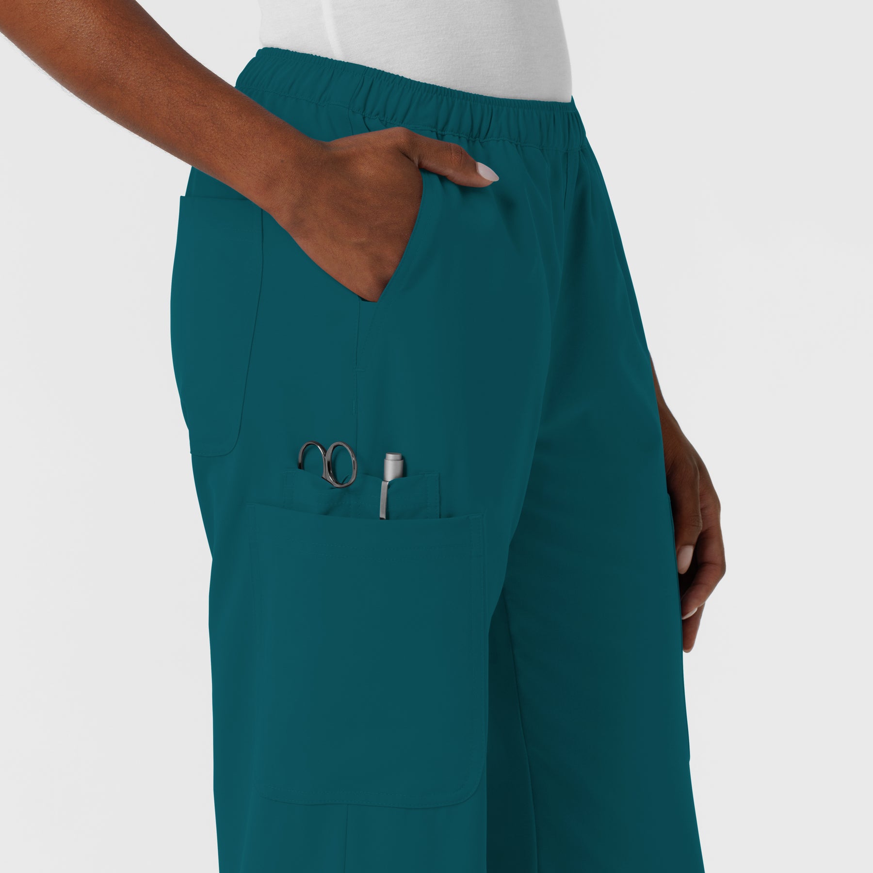 NURTUR Women's Straight Leg Cargo Scrub Pant Caribbean side detail 2