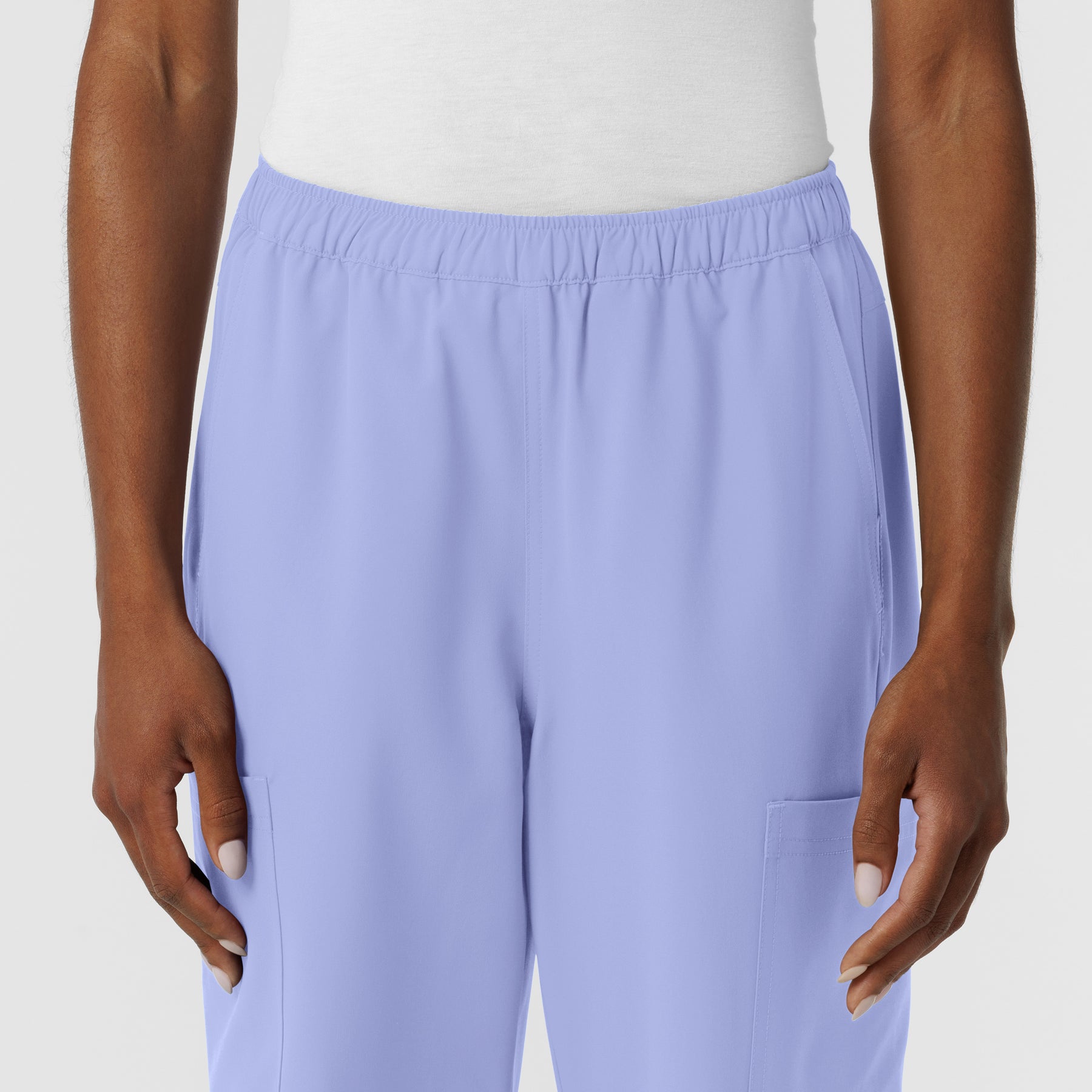 NURTUR Women's Straight Leg Cargo Scrub Pant Ceil Blue front detail