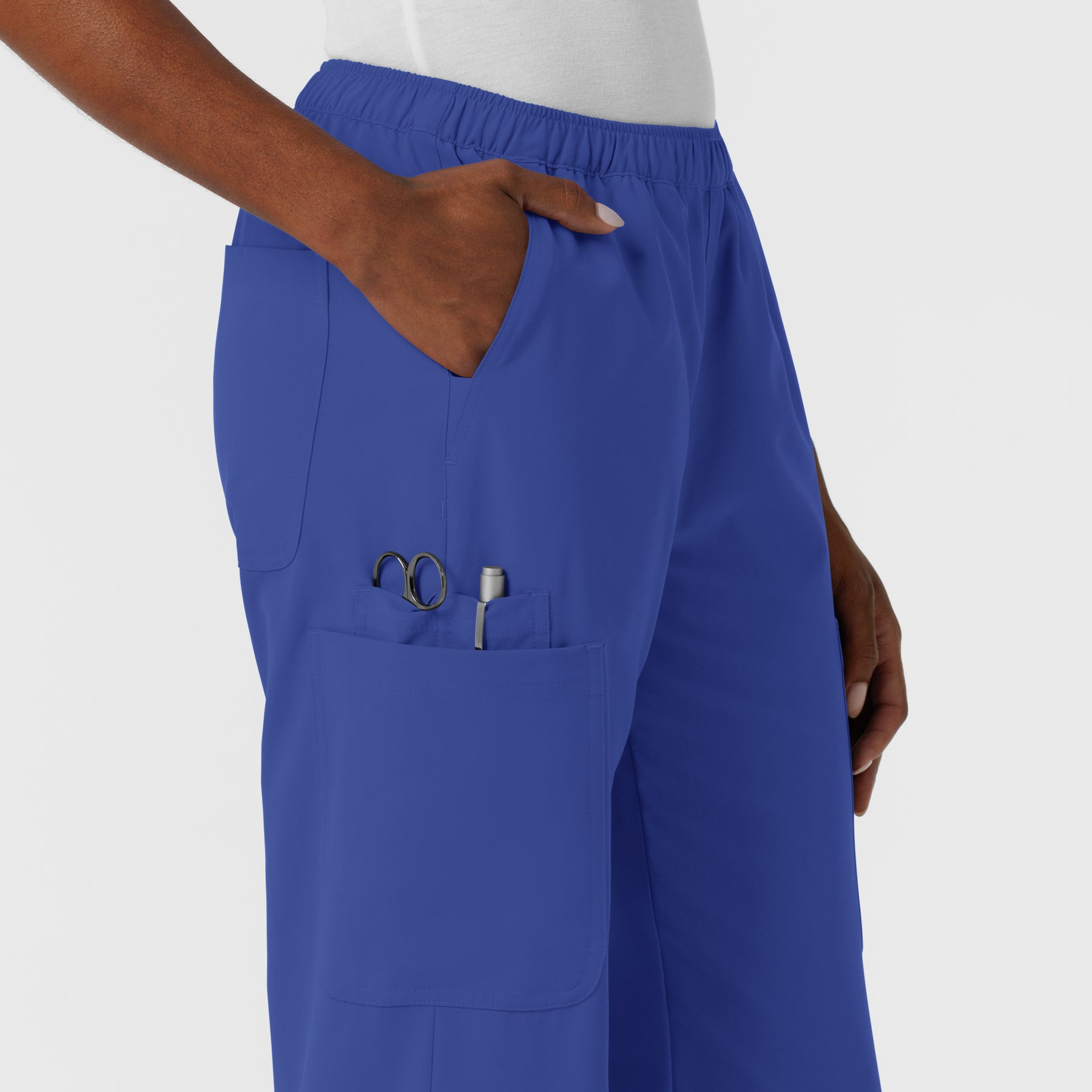 NURTUR Women's Straight Leg Cargo Scrub Pant Galaxy Blue side detail 2
