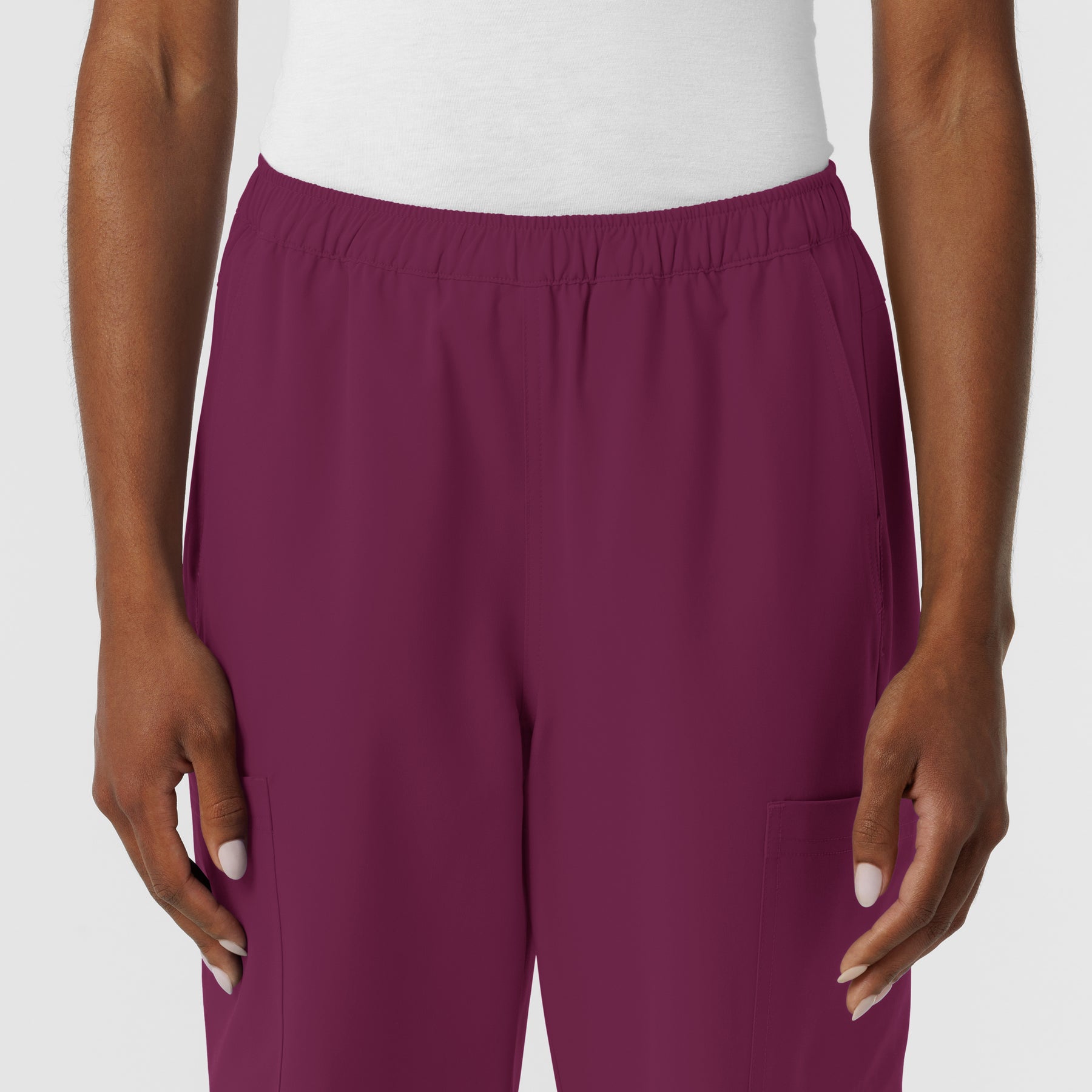 NURTUR Women's Straight Leg Cargo Scrub Pant Wine front detail