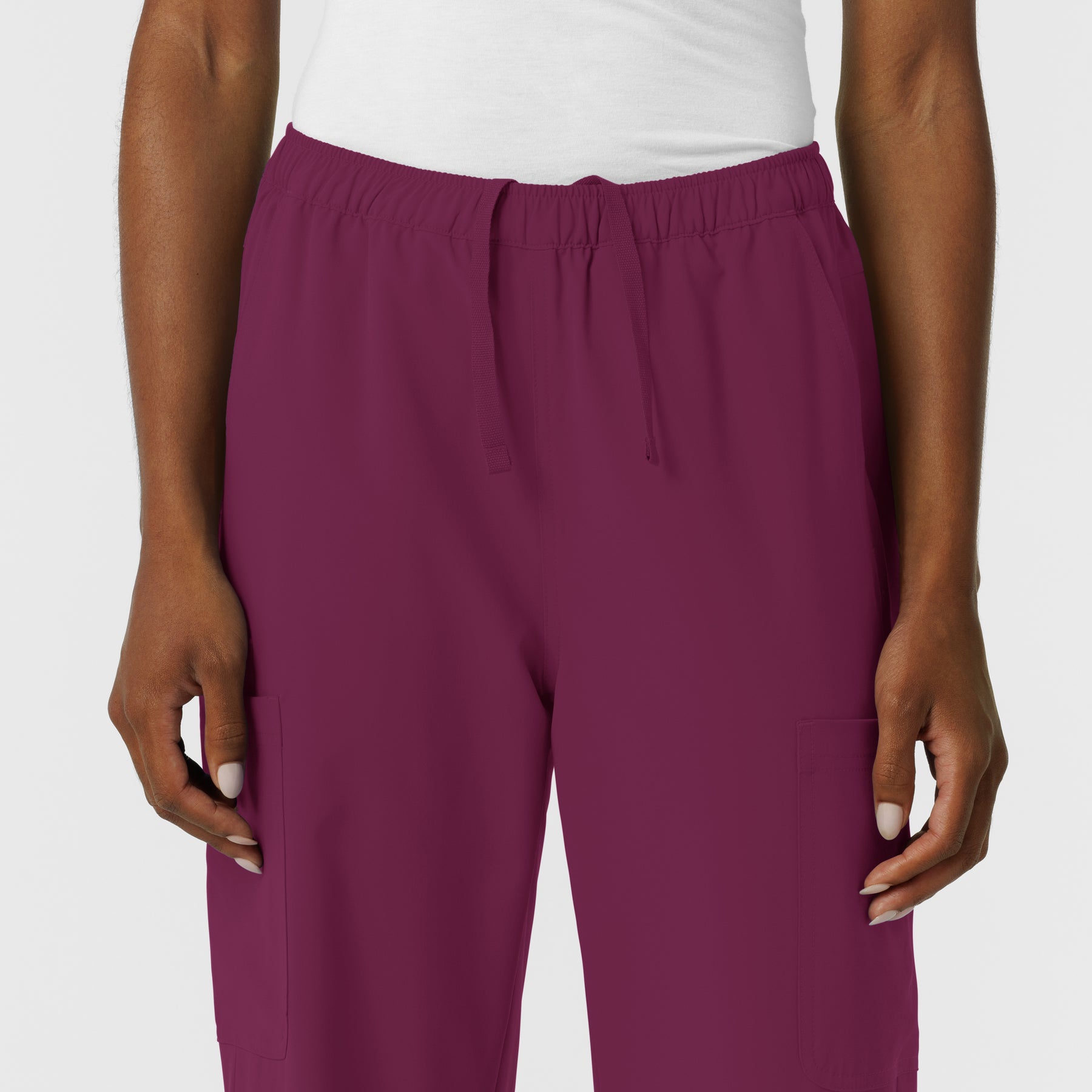 NURTUR Women's Straight Leg Cargo Scrub Pant Wine side detail 1