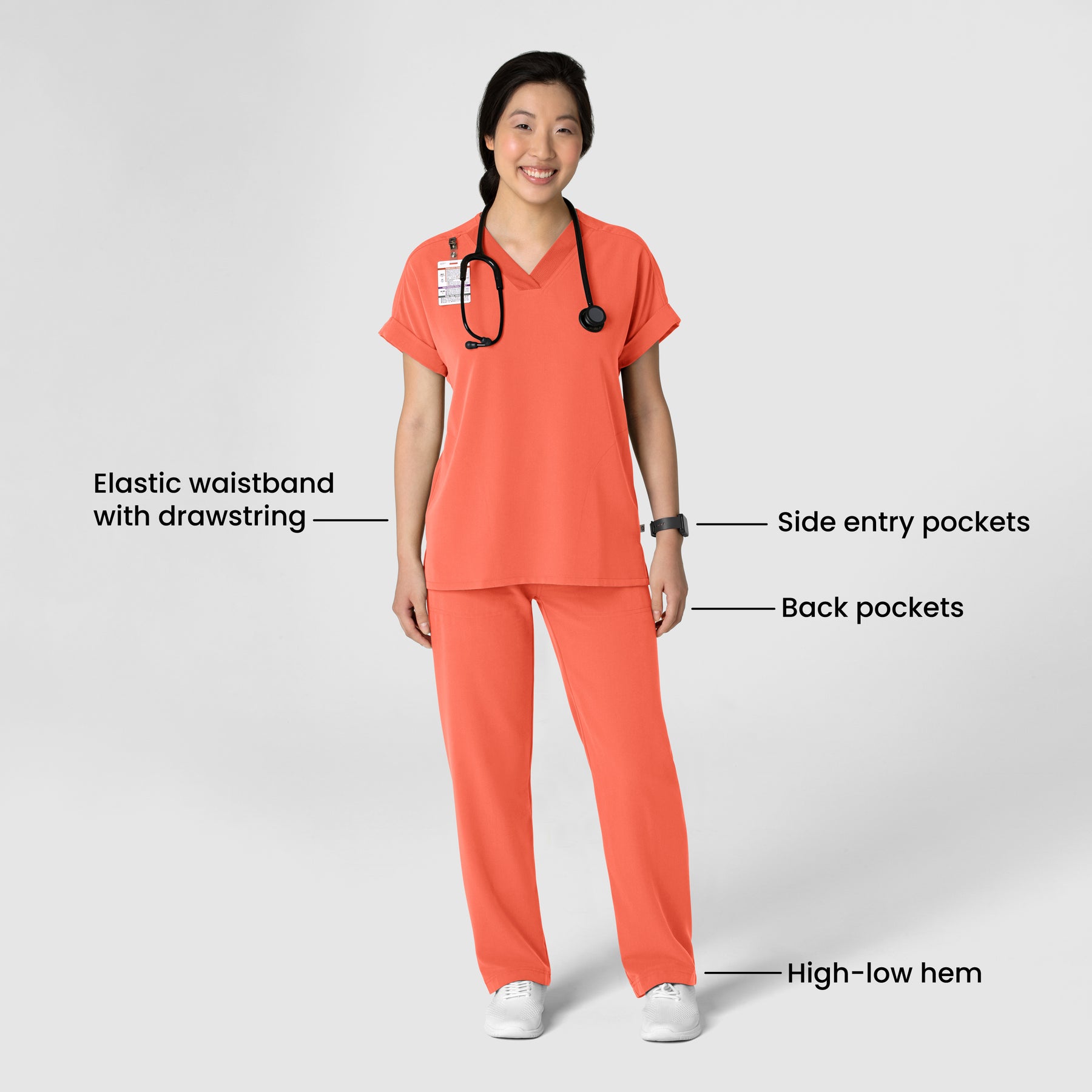 Nova Women's Stovepipe High-Low Hem Scrub Pant - Sugar Coral detail image