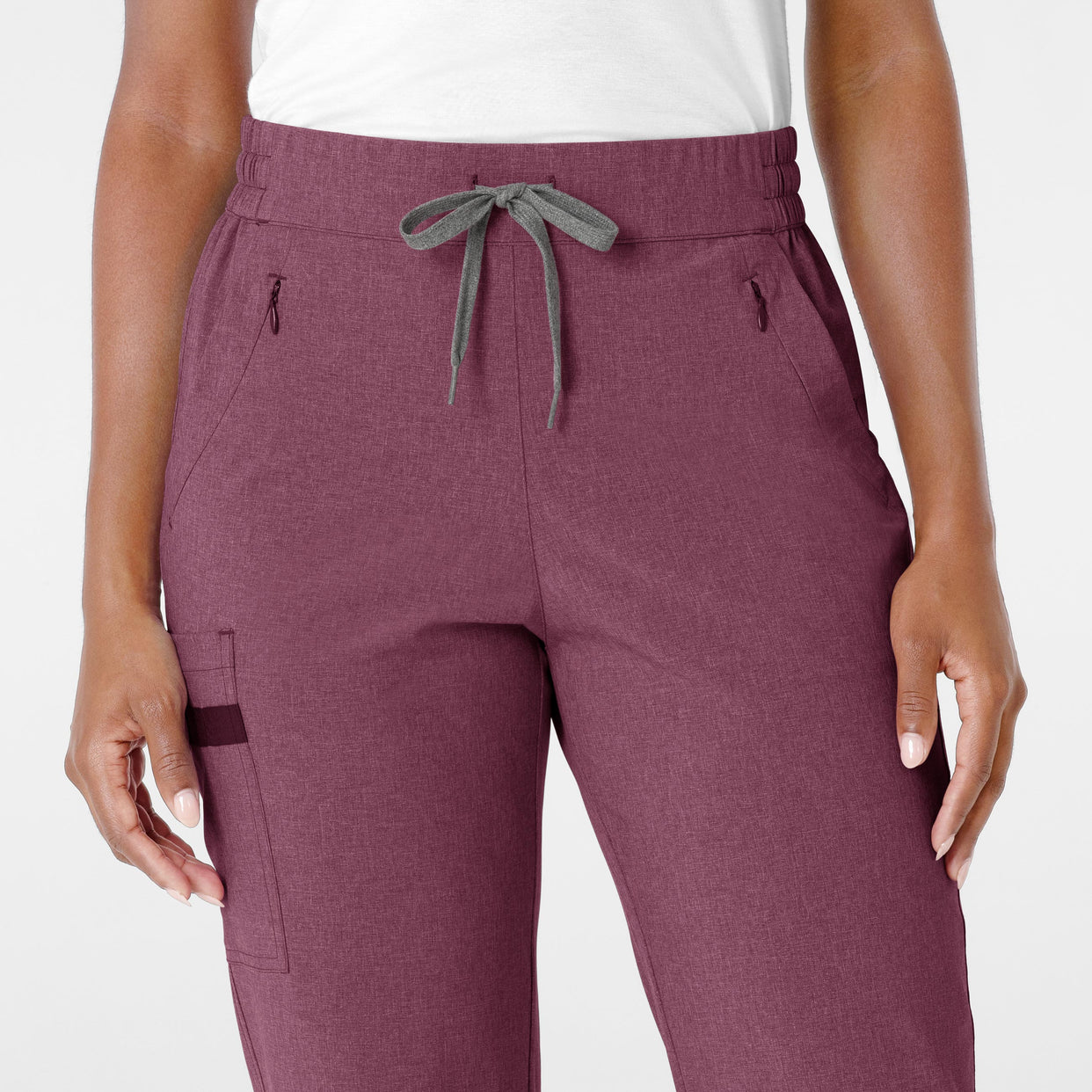 RENEW Women's Jogger Scrub Pant Wine Heather front detail