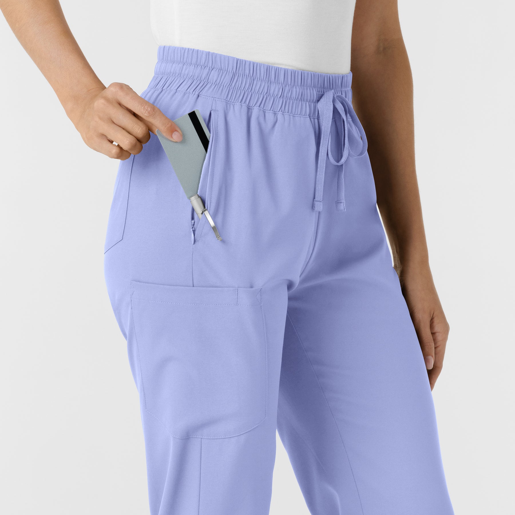 Boundless Women's Bootcut Scrub Pant Ceil Blue side detail 1